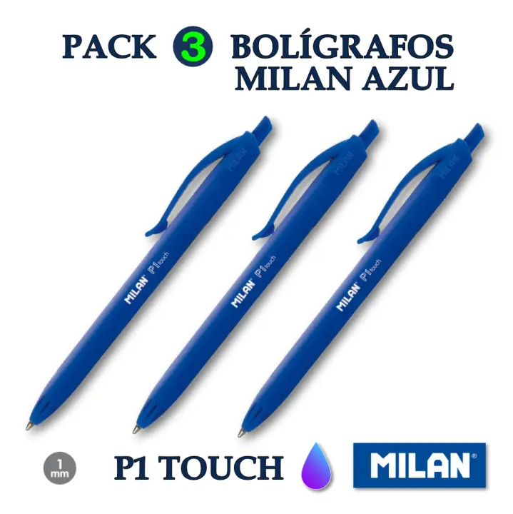3 Bolígrafo P1 Touch Ballpen -Pack De 3 Undades De Boligrafos Color Azul -Bolígrafo De Tinta De Aceite Azul - 3 Bolígrafos Con Cuerpo Cilindrico - Milan - 1