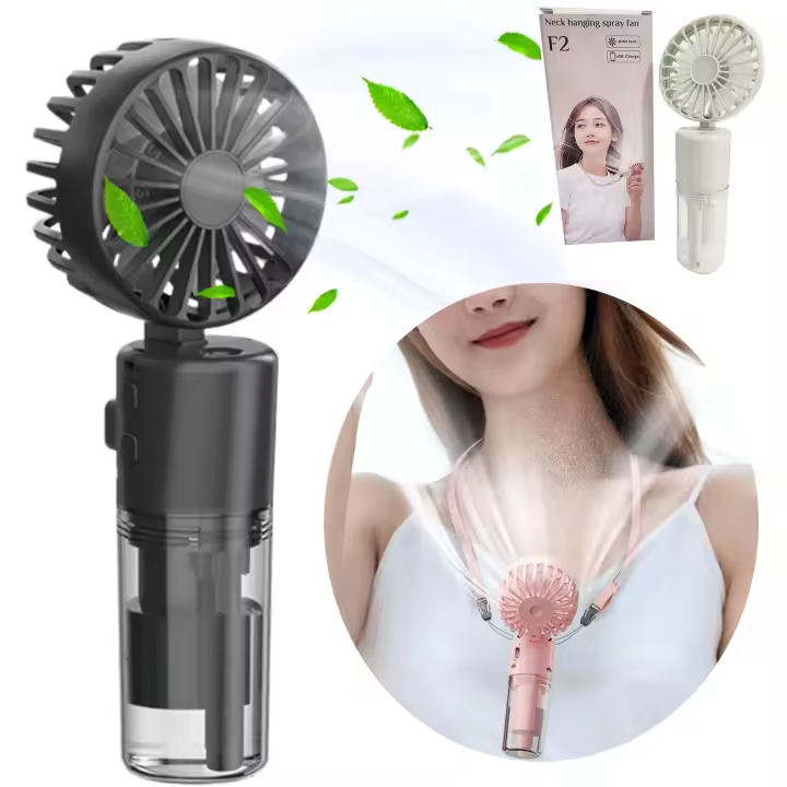 Mini Ventilador de Mano Portatil, Ventilador Portable con Colgante para Cuello, Ventilador de Viaje con Carga USB, Mini Ventilador con Nebulización de Agua, Mini Spray Fan, Ventilador de Bolsillo Para Verano - 1