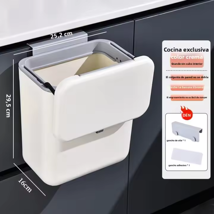 Bandeja De Cocina Colgante Gran Capacidad 9L/7L Soporte En La Pared Cubierta Reciclaje Papelera De Baño Material PP Rectangular - 1