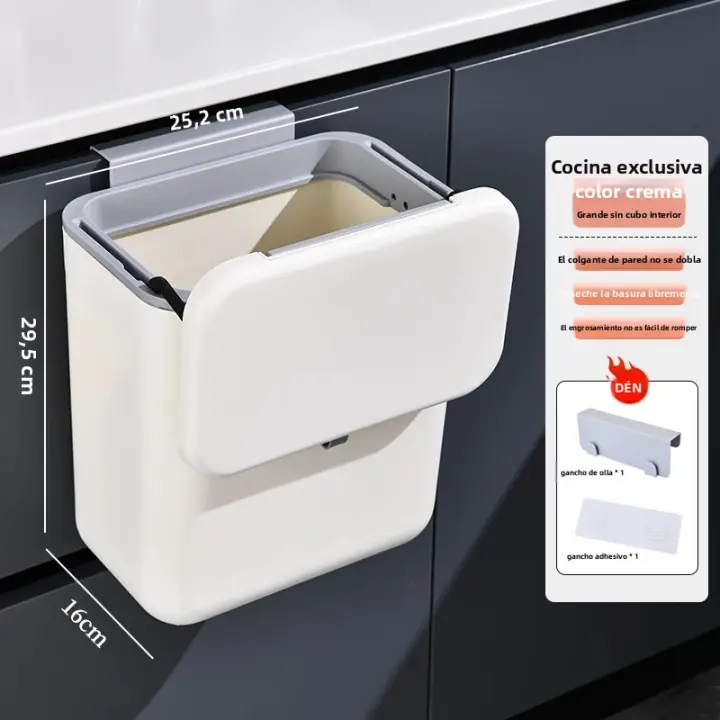 Bandeja De Cocina Colgante Gran Capacidad 9L/7L Soporte En La Pared Cubierta Reciclaje Papelera De Baño Material PP Rectangular - 1