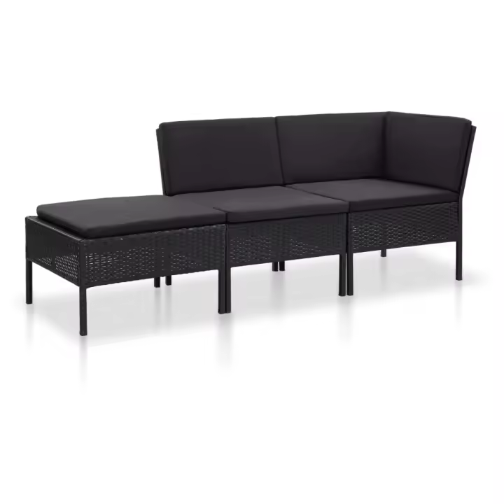 vidaXL Set de muebles de jardín 3 pzas y cojines ratán sintético negro - 1