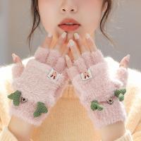 Guantes De Navidad Con Reino Para Mujeres Y Niñas Estilo Plegable Mitad Dedo Llenos De Terciopelo Y Poliéster Unisex - details 2