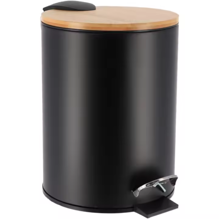 Cubo de basura Metal Con Tapa Bambú Caída Amortiguada 3 L, Papelera con pedal pequeño para Baño - Tendance - 1