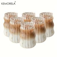 2/4/6PCS Vaso De Vidrio INS Resistente Al Calor Tumbler Bebida Transparente Taza De Café Leche Jugo Agua Para El Hogar Vaso De Cerveza Con Rayas - details 0