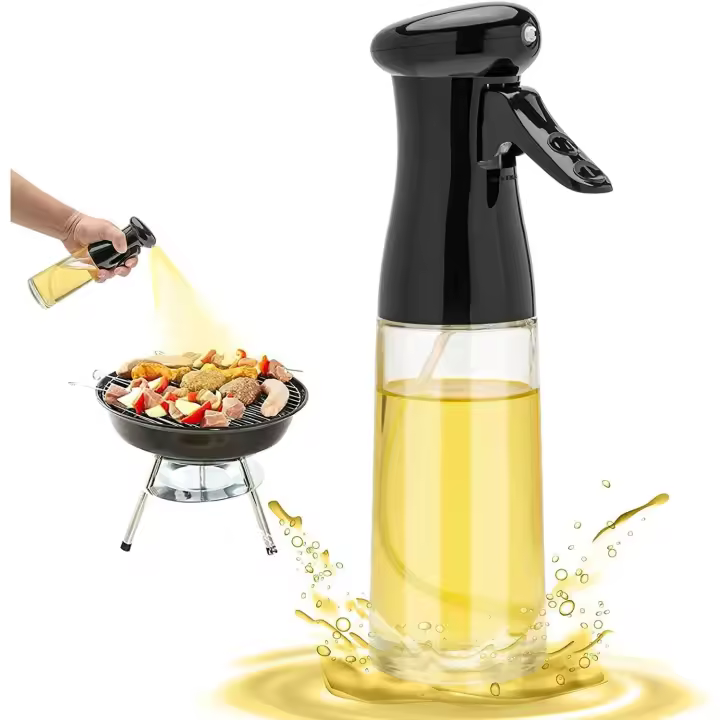 Pulverizador de Aceite de Oliva para Cocinar-Pulverizador de Botella dispensador de Aceite de Vidrio de 200 ml - Pulverizador de Aceite y Vinagre de grado alimentario recargable para Cocina, freidora, Ensalada, Parrilla, freír (negro) - 1