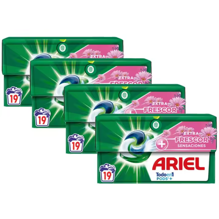 Ariel Todo En 1 Pods, Detergente Líquido Para Lavadora + Sensaciones Frescas Lavados, Limpieza Profunda Y Frescor Floral Extra. 76 cápsulas - 1