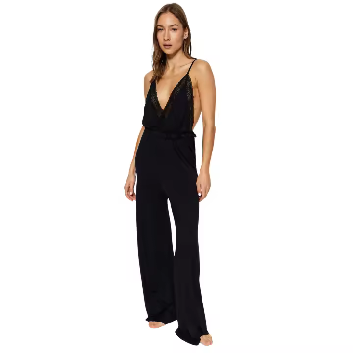 Trendyol Black Lace And Back Detailed Rope Strap Knitted Jumpsuit Thmss21Tu0288 - 1