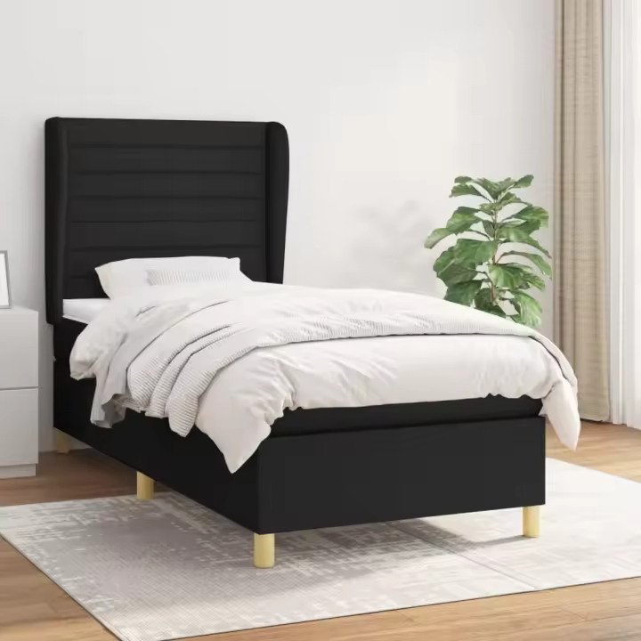vidaXL Cama box spring con colchón tela negro 90x190 cm - 1