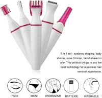 Versátil kit de recortador de cabello 5 en 1 para mujeres - Modelador de cejas, afeitadora de nariz y vello facial que funciona con baterías con cuchillas desmontables - Diseño elegante en blanco y rosa (pilas no incluidas) - details 2