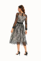 Vestido Largo De Mujer Negro Con Manga Completa Estilo O-Neck Lace A-Line Vestido Casual De Verano Para Mujer - details 5