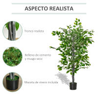 HOMCOM Planta Ficus Artificial 135 cm en Maceta con 756 Hojas Planta Sintética Realista para Interior y Exterior Planta Artificial Decorativa para Hogar Salón Oficina Verde - details 4