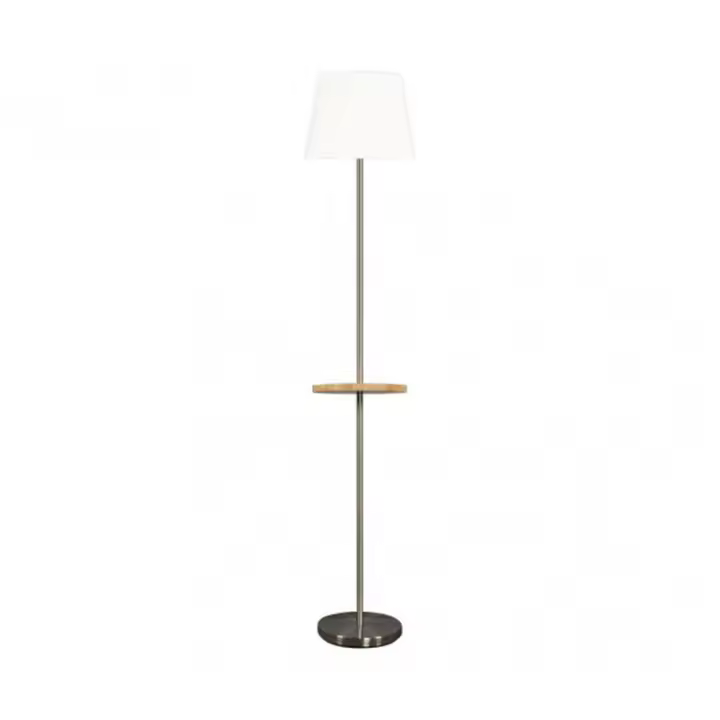 FABRILAMP 156841003 | Pie Salon Acero 1xe27 Niquel C/pantalla Blanca C/mesita Aux. Incorporada 168x30x30 Cm - 1