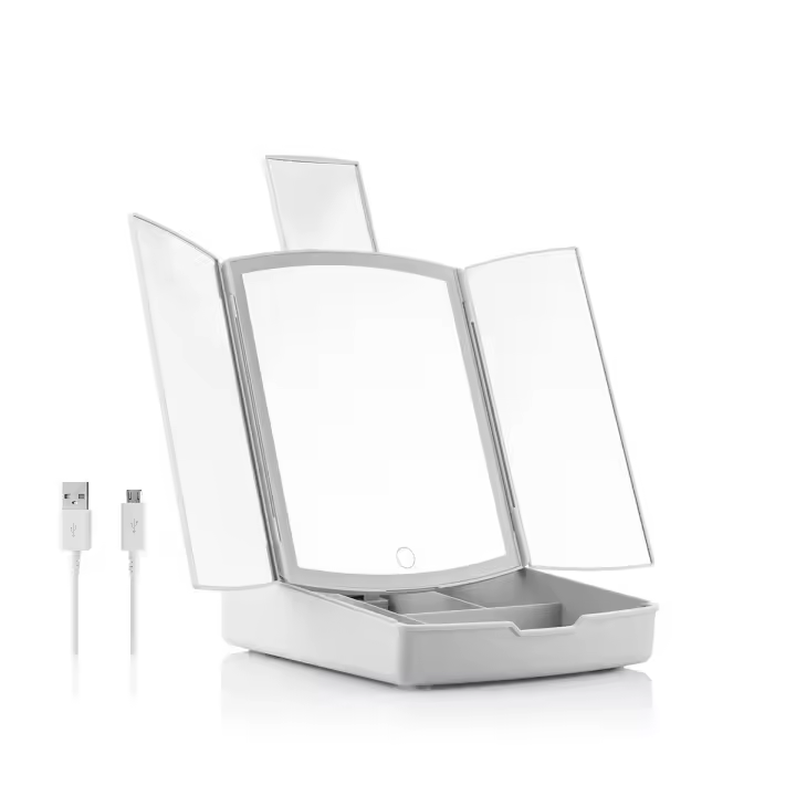 Innovagoods foldable led mirror with 3 in 1 panomir makeup organizer - 1