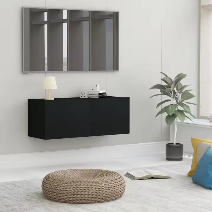 Mueble para TV madera contrachapada negro 80x30x30 cm - 1