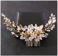 Peine De Novia Romántico Con Perlas Y Cristales Rhinestone Accesorio De Cabello Para Mujeres Fiesta Boda Joyería De Cabeza - details 1