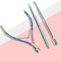 Kit De Herramientas De Manicura 3pcs Alicate Y Empuñadura De Cutícula En Acero Inoxidable Colores Arcoíris Para Uñas Y Tendones - details 0