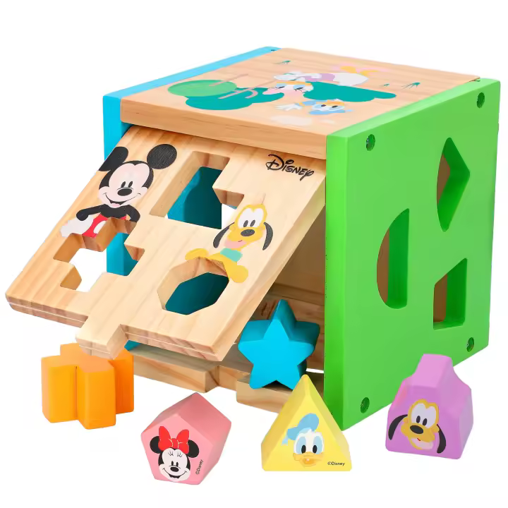 WOOMAX Disney Cubo 13 piezas encajables madera, Cubo encajables bebé 14 piezas, Figuras geométricas y colores, Juguetes bebés 1 año, Juego educativo niños 1- 2 años, Desarrollo de habilidades motoras, Bloques infantiles Disney - 1