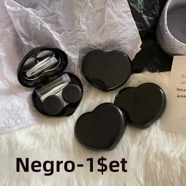 Caja De Lentes De Contacto Corazón Negro Morado Para Ojos De Color Kit De Herramientas Almacenamiento Y Cuidado Del Contenedor Con Espejo Y Aparato De Apariencia Unisex - 1