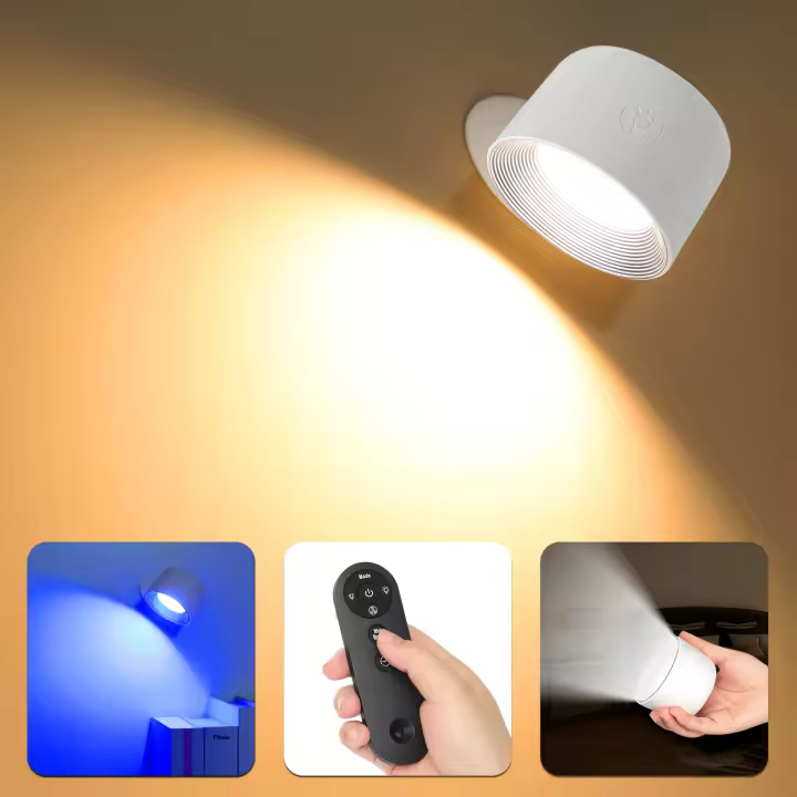 Luz De Pared Remotamente Controlada RGB Cambiante Y Dimmable Luz Nocturna Para El Dormitorio Con Rotación De 360 Grados - 1