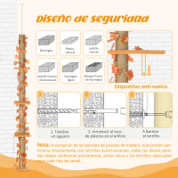 Pawhut Árbol para Gatos de Suelo a Techo de 202-242 cm Torre para Gatos con 3 Plataformas Postes Rascadores Altura Ajustable y Decoración de Hoja de Arce Naranja - details 6