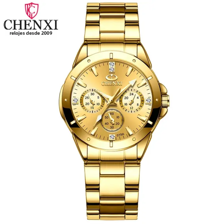 Reloj De Pulsera De Lujo Para Hombre CHENXI Con Dial Dorado Reloj De Cuarzo Acero Inoxidable Resistente Al Agua Para Negocios - 1