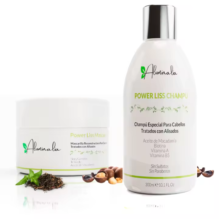 Champú sin Sulfatos + Mascarilla Hidratante Power Liss Sin Parabenos con Biotina Vitamina A y B5 - Aluminalia - 1