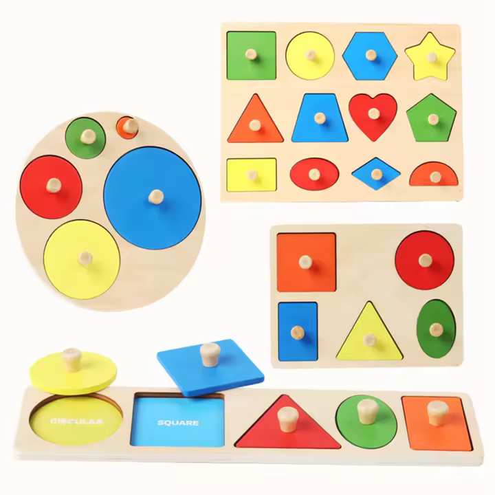 Puzzle De Madera Geométrico Para Niños Juego Educativo Tridimensional Tablero De Agarre Manual Juguetes Para La Educación Temprana - 1