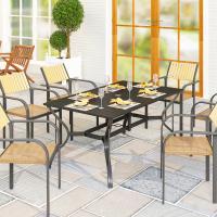 Outsunny Mesa Jardín Exterior Rectangular 150x90x73 cm Mesa Terraza Exterior Desmontable con Tablero Ranurado Agujero para Sombrilla y Estructura de Acero Galvanizado Negro - details 1