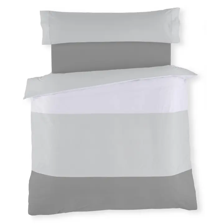 Dúo de funda nórdica tricolor - Blanco-Perla-Plomo - Cama de 90 cm. - Fijalo - 1