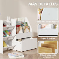 AIYAPLAY Estantería Infantil para Juguetes, con 6 Cajas Extraíbles, 3 Estantes Abiertos y Cajón Inferior con Ruedas, Organizador de Juguetes para Dormitorio, Sala de Juegos, Guardería, Blanco - details 6