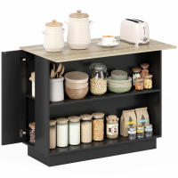 HOMCOM Isla de Cocina Mueble Auxiliar de Cocina con 2 Estantes Abiertos 2 Puertas y Estantes Ajustables Estilo Moderno Carga 100 kg 105x60x82 cm Negro y Roble - details 0