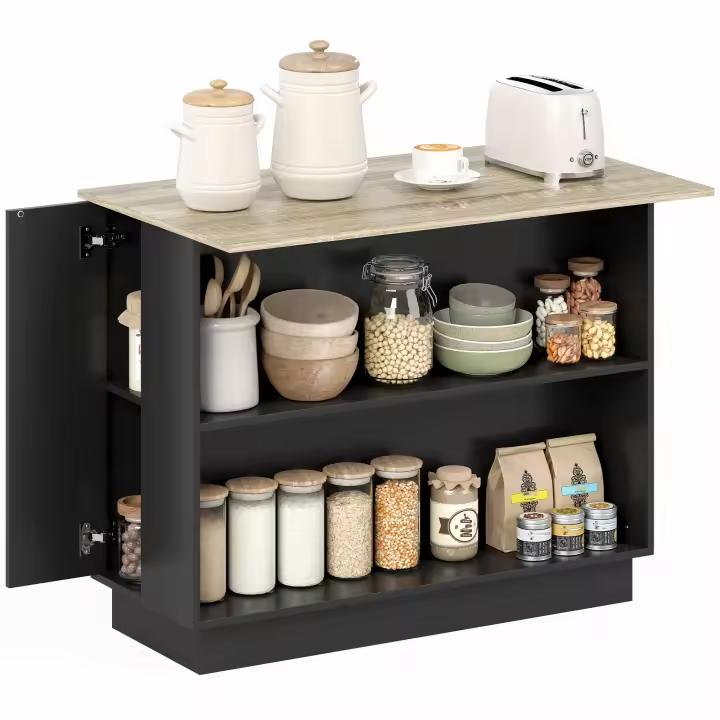HOMCOM Isla de Cocina Mueble Auxiliar de Cocina con 2 Estantes Abiertos 2 Puertas y Estantes Ajustables Estilo Moderno Carga 100 kg 105x60x82 cm Negro y Roble - 1
