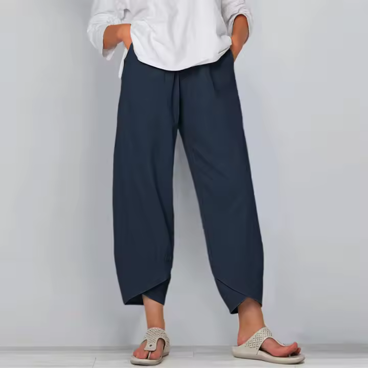 Pantalones bombachos Holgados de Lino y Algodón para Mujer, pantalón informal, Talla Grande, Verano, Fashion Irregular, informal, High Belt, elástico Belt, rectos, suelta, pantalones Cargo de Verano para Mujer - 1