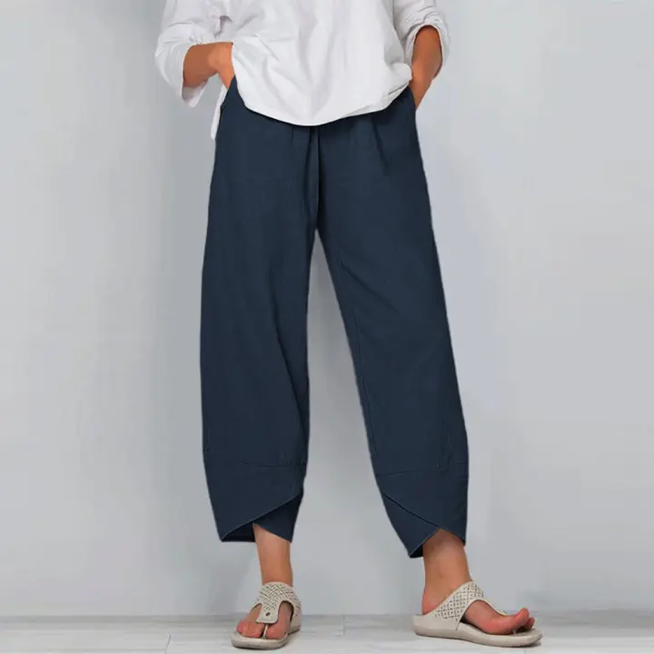 Pantalones bombachos Holgados de Lino y Algodón para Mujer, pantalón informal, Talla Grande, Verano, Fashion Irregular, informal, High Belt, elástico Belt, rectos, suelta, pantalones Cargo de Verano para Mujer - 1