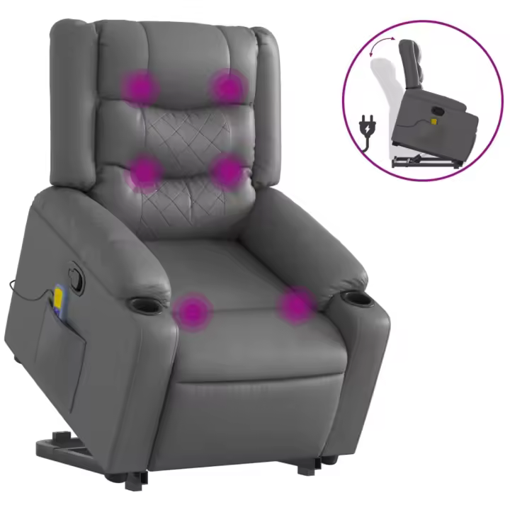 vidaXL Sillón reclinable de masaje de pie cuero artificial Negro, Crema, Marrón Sillon Dormitorio Sillon Comodos Silla Relax Sillón Sofá - 1