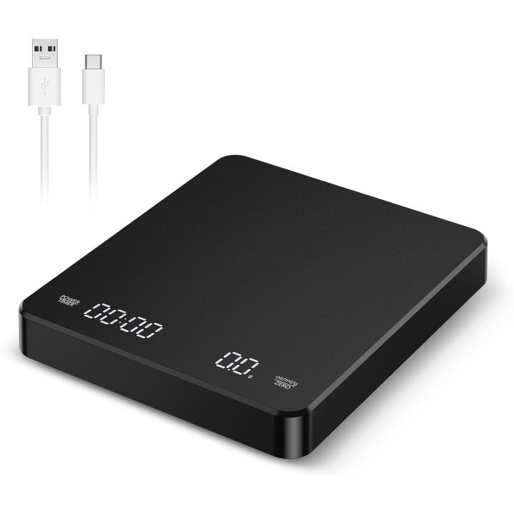 BIT Báscula de mesa multifuncional de 3 kg/0,1 g con temporizador, pantalla digital de alta precisión, báscula electrónica con botón táctil, báscula para café, báscula para alimentos horneados con carga USB, báscula para bebidas frías y medición multiusos