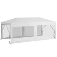 Outsunny Carpa de Jardín 6x3 m Cenador Desmontable Exterior con 6 Mosquiteras Laterales 2 Puertas con Cremallera para Terraza Patio Blanco - details 0