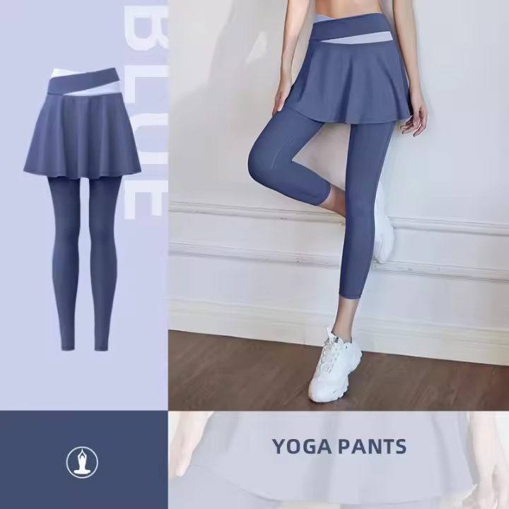 Pantalones de yoga Fiess combinados con faldas de mujer, leggings deportivos falsos de dos piezas de cintura alta, push-pull - 1