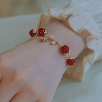 Pulsera Ajustable De Agates Rojas Naturales Doradas Para Mujer Joyería Fina De Estilo Suave Adornos Charms Metálicos De Zinc - details 3