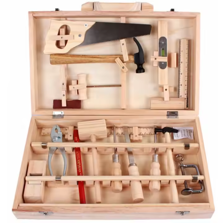 Juego de herramientas para niños, caja de herramientas de mantenimiento de carpintero, herramientas reales, desmontaje y montaje, caja multifuncional para carpintería - 1