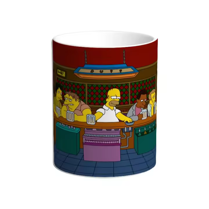 Taza Los Simpson. Homer. Bart. Lisa. Marge. Maggie. Abraham. Taberna de Moe. Barney. Lenny. Carl. Milhouse. Nelson - 1
