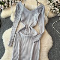 Vestido Largo De Mujer Con Cuello En V Y Manga Larga Blanco Elegante Con Cierre De Lazos Estilo Callejero Alta Moda Para Otoño Y Playa - details 24