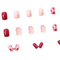 24pcs/set Uñas Postizas Largas Medias Falsas De Cuadrado Ballet Con Flores Y Mariposa Azul Verde Para La Temporada De Primavera Y Verano - details 32