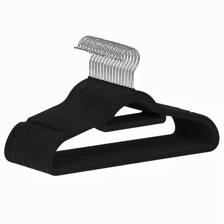 Ruhhy, Set de 20 Perchas de Terciopelo Negro con Gancho Giratorio 360° | Antideslizantes, Delgadas y Resistentes | Ideal para Ropa de Mujer y Hombre | Con Muescas para Tirantes | Diseño Ahorra Espacio - 1