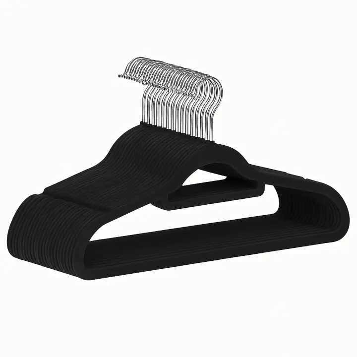 Ruhhy, Set de 20 Perchas de Terciopelo Negro con Gancho Giratorio 360° | Antideslizantes, Delgadas y Resistentes | Ideal para Ropa de Mujer y Hombre | Con Muescas para Tirantes | Diseño Ahorra Espacio - 1
