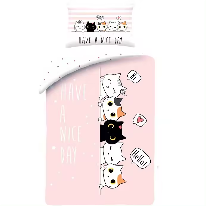 DHESTIA HOME Funda Nórdica Cuna Hello Cat 100% Algodón - 1