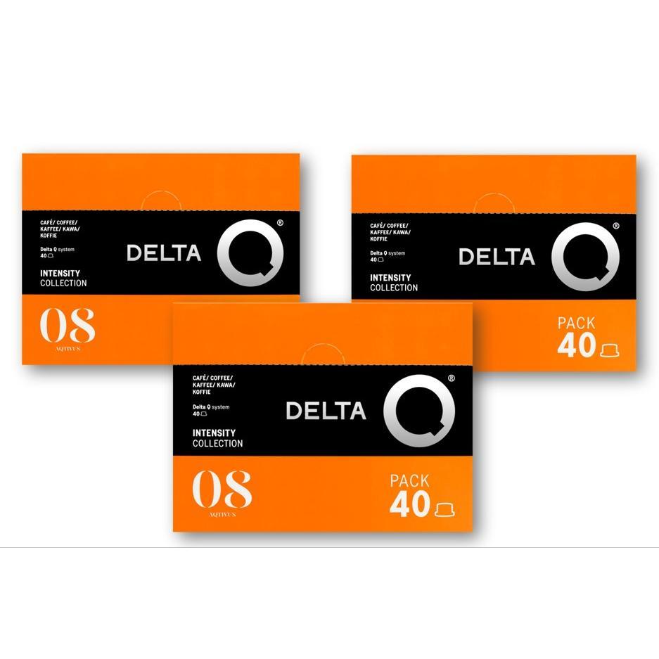 Delta Q Pack AQtivus - Pack de 3 cajas - 120 cápsulas - de Café Molido AQtivus - Espresso Intenso con Notas de Nueces Tostadas y un Toque Afrutado - Intensidad 8 - Molido Natural