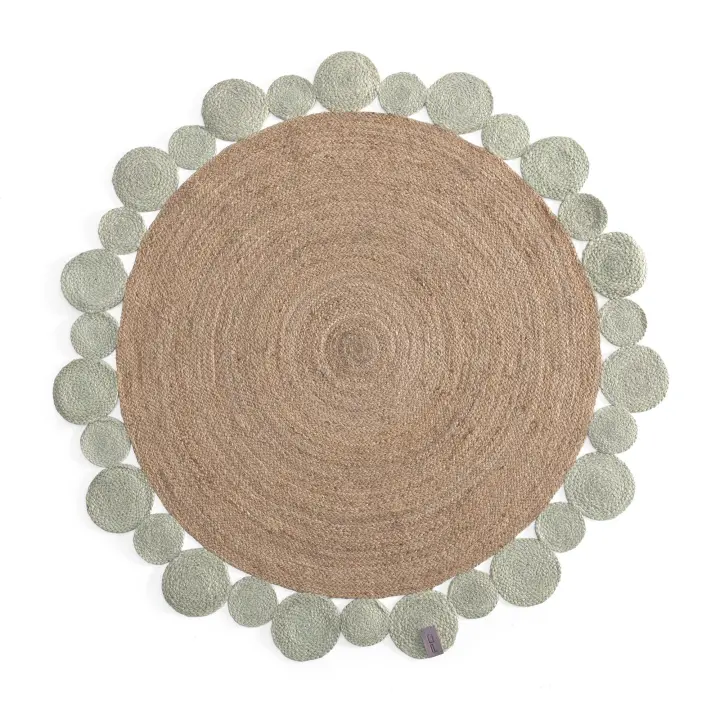 Alfombra Linea Paralela Infantil Yute Circular Natural Verde  - Diseño Sostenible - 1