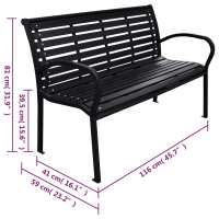 vidaXL Banco de jardín acero y WPC negro 116 cm - details 4