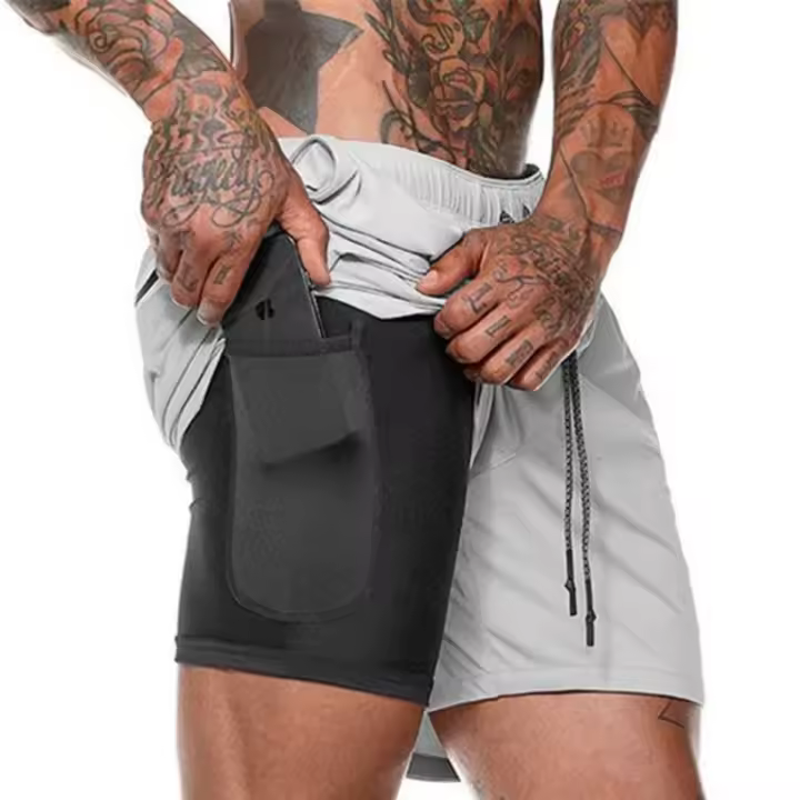 Shorts Deportivos Para Hombre 2 En 1 Running Shorts Ventilados Verano Con Bolsillo Integrado Para Entrenamiento Fitness Y Playa - 1